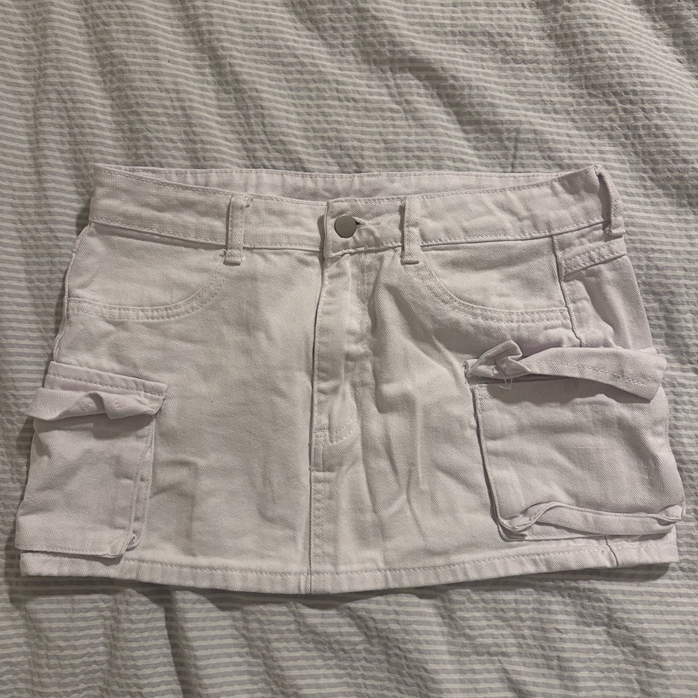 SHEIN White Denim Mini Skirt with Cargo Flap